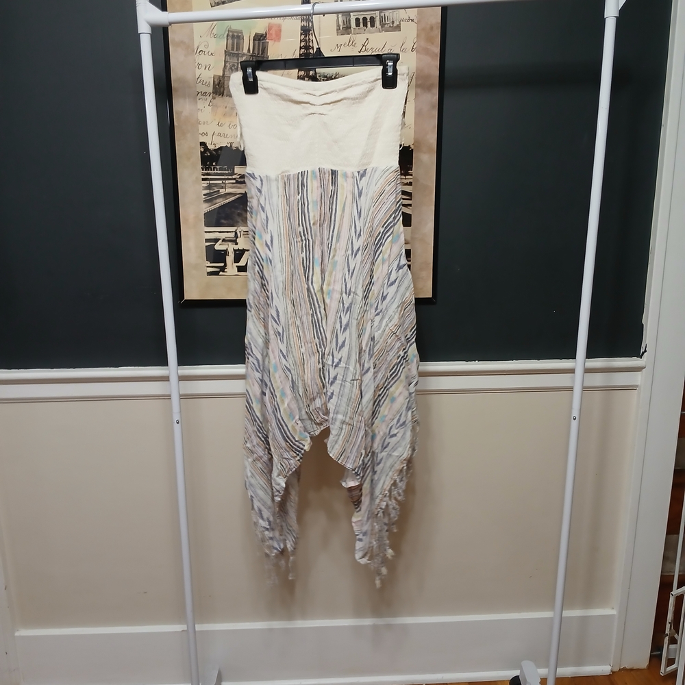 Striped Strapless Dress with Fringe